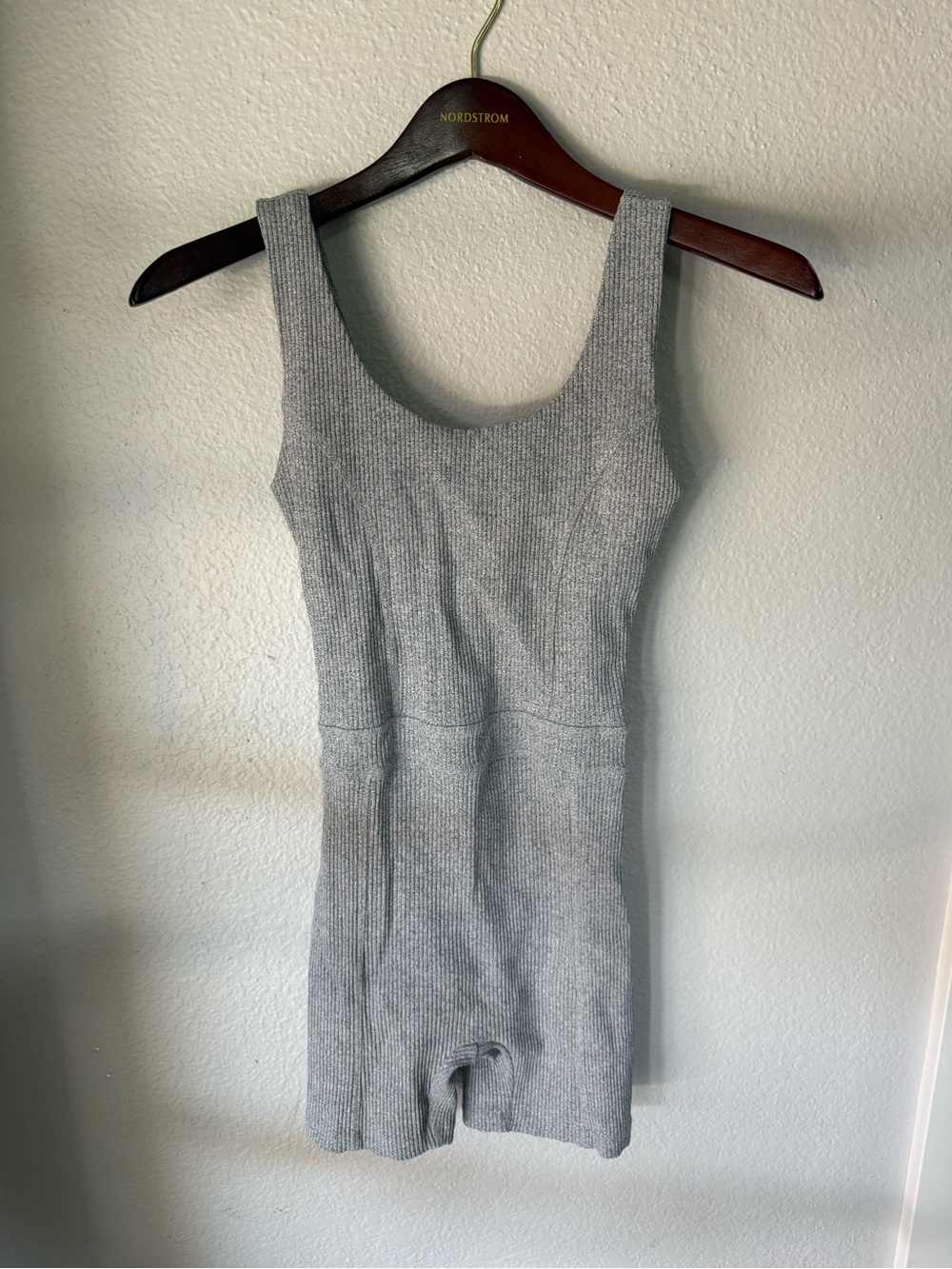 Year Of Ours Ribbed Scoop Neck Active Romper Bodysuit Grey Size Small